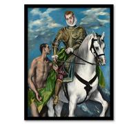 Artery8 Saint Martin & the Beggar Oil Painting El Greco Framed Wall Art | Size: A4 Artery8 Multicolor A4