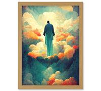 Artery8 Saint Peter Heaven Modern Christian Art God Jesus Artwork Framed Wall Art Print A4 in Light Oak Artery8 Light Oak