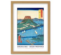 Artery8 Sakurajima Osumi Province Utagawa Hiroshige Japan Woodblock Classic Collection Artwork Framed Wall Art Print A4 in Light Oak Artery8 Light Oak
