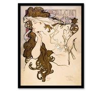 Artery8 Salon des Cent French Drawing Vintage Framed Wall Art Print Mucha in Beige | Size: A4 Artery8 Beige A4
