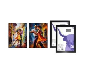 Artery8 Salsa Couple Wall Art - Set of 2 A4 Sized Art with Black Frames - Street Dance Latina Vibrant Oil Paint Décor