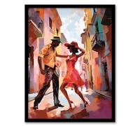 Artery8 Salsa Street Dance Mambo Colourful Dancing Painting Rhythm Body Energy Theatre Arts Artwork Artwork Framed Wall Art Print A4