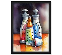 Artery8 Salt And Pepper Ceramic Shakers Modern Folk Art Artwork Framed Wall Art Print A4