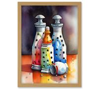 Artery8 Salt & Pepper Ceramic Shakers Modern Folk Art Artwork Framed Wall Art Print A4 in Light Oak Artery8 Light Oak