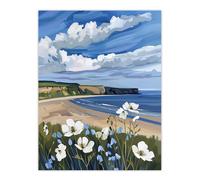 Artery8 Saltburn Hunt Cliff Yorkshire Wildflowers Digital Wall Art Print in Blue | Size: W12" x H16" Artery8 Blue W12" x H16"