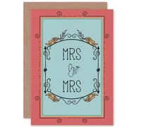 Artery8 Same Sex Marriage Ornate Red Leaf Gay Greetings Card in Blue Artery8 Blue