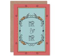 Artery8 Same Sex Marriage Red Leaf Ornate Gay Greetings Card in Blue Artery8 Blue