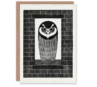 Artery8 Samuel J De Mesquita Art Card Ringuil Owl Bird on a Window in White Artery8 White