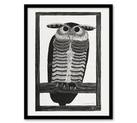 Artery8 Samuel J De Mesquita Framed Wall Art Print Stylised Horned Owl in White | Size: A4 Artery8 White A4