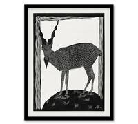 Artery8 Samuel J De Mesquita Framed Wall Art Print Stylised Markhor Goat in White | Size: A3 Artery8 White A3