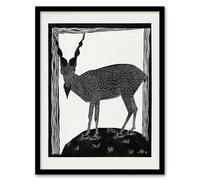 Artery8 Samuel J De Mesquita Framed Wall Art Print Stylised Markhor Goat in White | Size: A3 Artery8 White A3