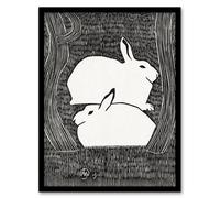 Artery8 Samuel J De Mesquita Framed Wall Art Print Two Stylised Snow Hares in Black | Size: A4 Artery8 Black A4