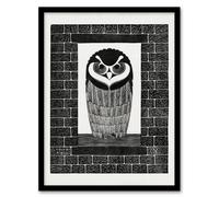 Artery8 Samuel J De Mesquita Framed Wall Art Ringuil Owl Bird On A Window - A4 Size