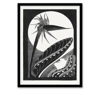 Artery8 Samuel J De Mesquita Framed Wall Art Strelitzia Overblown & Full Moon in White | Size: A4 Artery8 White A4