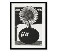 Artery8 Samuel J De Mesquita Framed Wall Art Stylised Sunflower in a Vase in Black | Size: A3 Artery8 Black A3