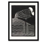 Artery8 Samuel J De Mesquita Framed Wall Art Stylised White Necked Crane in Black | Size: A3 Artery8 Black A3