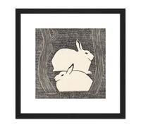 Artery8 Samuel Jessurun De Mesquita Two Snow Hare 8X8 Inch Square Wooden Framed Wall Art Print Picture with Mount in Black Artery8 Black