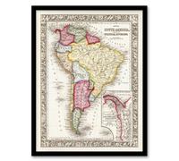 Artery8 Samuel Mitchell South America Political Divisions Map Framed Wall Art Print A4