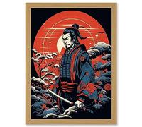 Artery8 Samurai Master in Winter Sunset Landscape Rockabilly Americana 50s Artwork Framed A3 Wall Art Print