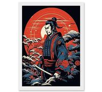 Artery8 Samurai Master in Winter Sunset Landscape Rockabilly Americana 50s Artwork Framed A3 Wall Art Print