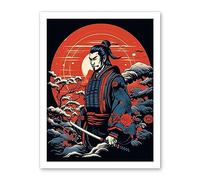 Artery8 Samurai Master in Winter Sunset Landscape Rockabilly Americana 50s Artwork Framed Wall Art Print 18X24 Inch