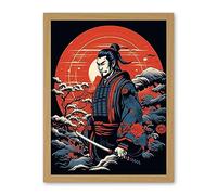 Artery8 Samurai Master in Winter Sunset Landscape Rockabilly Americana 50s Artwork Framed Wall Art Print 18X24 Inch