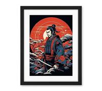 Artery8 Samurai Master in Winter Sunset Landscape Rockabilly Americana 50s Artwork Framed Wall Art Print 18X24 Inch