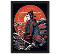 Artery8 Samurai Master in Winter Sunset Landscape Rockabilly Americana 50s Artwork Framed Wall Art Print A4