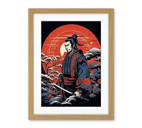 Artery8 Samurai Master in Winter Sunset Landscape Rockabilly Americana 50s Artwork Framed Wall Art Print 18X24 Inch