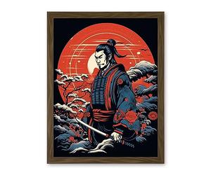 Artery8 Samurai Master in Winter Sunset Landscape Rockabilly Americana 50s Artwork Framed Wall Art Print 18X24 Inch