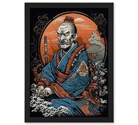 Artery8 Samurai Master Old School USA Tattoo Ink Body Art Rockabilly Americana 50s Artwork Framed Wall Art Print A4