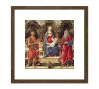 Artery8 Sandro Botticelli Madonna With Saints 8X8 Inch Square Wooden Framed Wall Art Print Picture with Mount in Brown Artery8 Brown