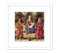 Artery8 Sandro Botticelli Madonna With Saints 8X8 Inch Square Wooden Framed Wall Art Print Picture with Mount in White Artery8 White