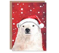 Artery8 Santa Hat Polar Bear in Snow Blank For Him Or Her Art Xmas Festive Christmas Card
