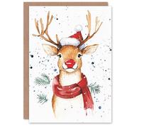 Artery8 Santa Hat Rudolph Red Nosed Reindeer Christmas Fun Festive Xmas Card Artery8 Red