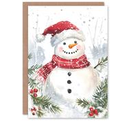 Artery8 Santa Hat Scarf Snowman Holly Blank For Him Or Her Art Xmas Festive Christmas Card