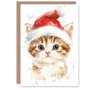 Artery8 Santa Hat Tabby Ginger Kitten Cat Lover For Child Kids Xmas Festive Christmas Card