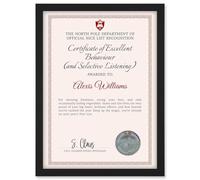Artery8 Santa’s Nice List Award Customised Certificate for Kids with A4 Black Framed Letter from the North Pole : Ideal Christmas Eve Surprise or Fun Bedroom Decoration