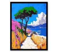 Artery8 Santorini Greece Coastal Path Colourful Landscape Living Room Artwork Framed Wall Art Print A4