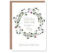 Artery8 Saturday's Child Works Hard Floral Wreath New Baby Card