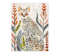 Artery8 Savannah Cat Lover Boho Botanical Pet Portrait Living Room Large Wall Art Poster Print Thick Paper 18X24 Inch