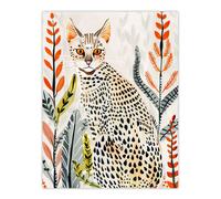 Artery8 Savannah Cat Lover Boho Botanical Pet Portrait Living Room Extra Large XL Wall Art Poster Print
