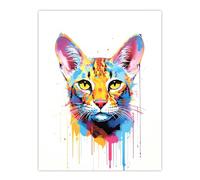 Artery8 Savannah Cat Lover Gift Pet Portrait Orange Blue Pink Artwork Painting Large Wall Art Poster Print Thick Paper 18X24 Inch