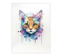 Artery8 Savannah Cat Lovers Gift Watercolour Pet Portrait Painting Artwork Large Wall Art Poster Print Thick Paper 18X24 Inch