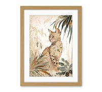 Artery8 Savannah Cat with Colourful Fur Pattern in Nature Modern Watercolour Illustration Artwork Framed Wall Art Print 18X24 Inch