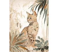 Artery8 Savannah Cat with Colourful Fur Pattern in Nature Modern Watercolour Illustration Extra Large XL Wall Art Poster Print