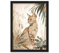 Artery8 Savannah Cat With Colourful Fur Pattern In Nature Modern Watercolour Illustration Wall Art Print - A4 Size