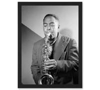 Artery8 Sax Jazz Legend Bird Charlie Parker Black & White A4 Artwork Framed Wall Art Print Artery8 Black