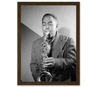 Artery8 Sax Jazz Legend Bird Charlie Parker Black & White A4 Artwork Framed Wall Art Print in Brown Artery8 Brown