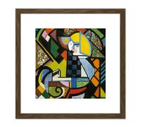 Artery8 Sayen Daughter In Rocker Modernist Abstract Painting 8X8 Inch Square Wooden Framed Wall Art Print Picture with Mount in Brown Artery8 Brown